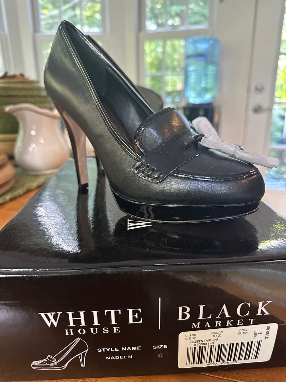 White House Black Market Black Leather Platform Loafer Pump